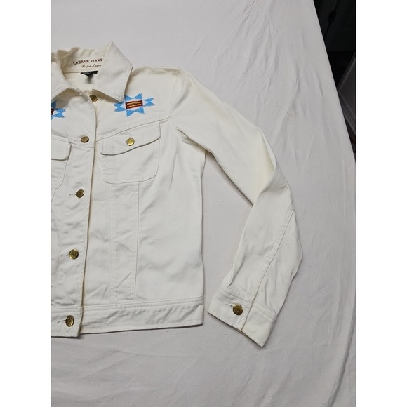Ralph Lauren Women's White Jean Trucker Southwestern Jacket Size Med Beaded - Picture 5 of 16